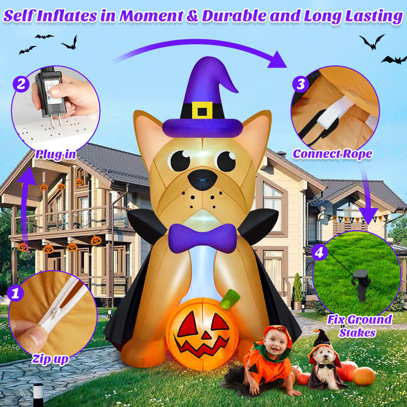 4 high quality FT Halloween Inflatable Bulldog with Pumpkin